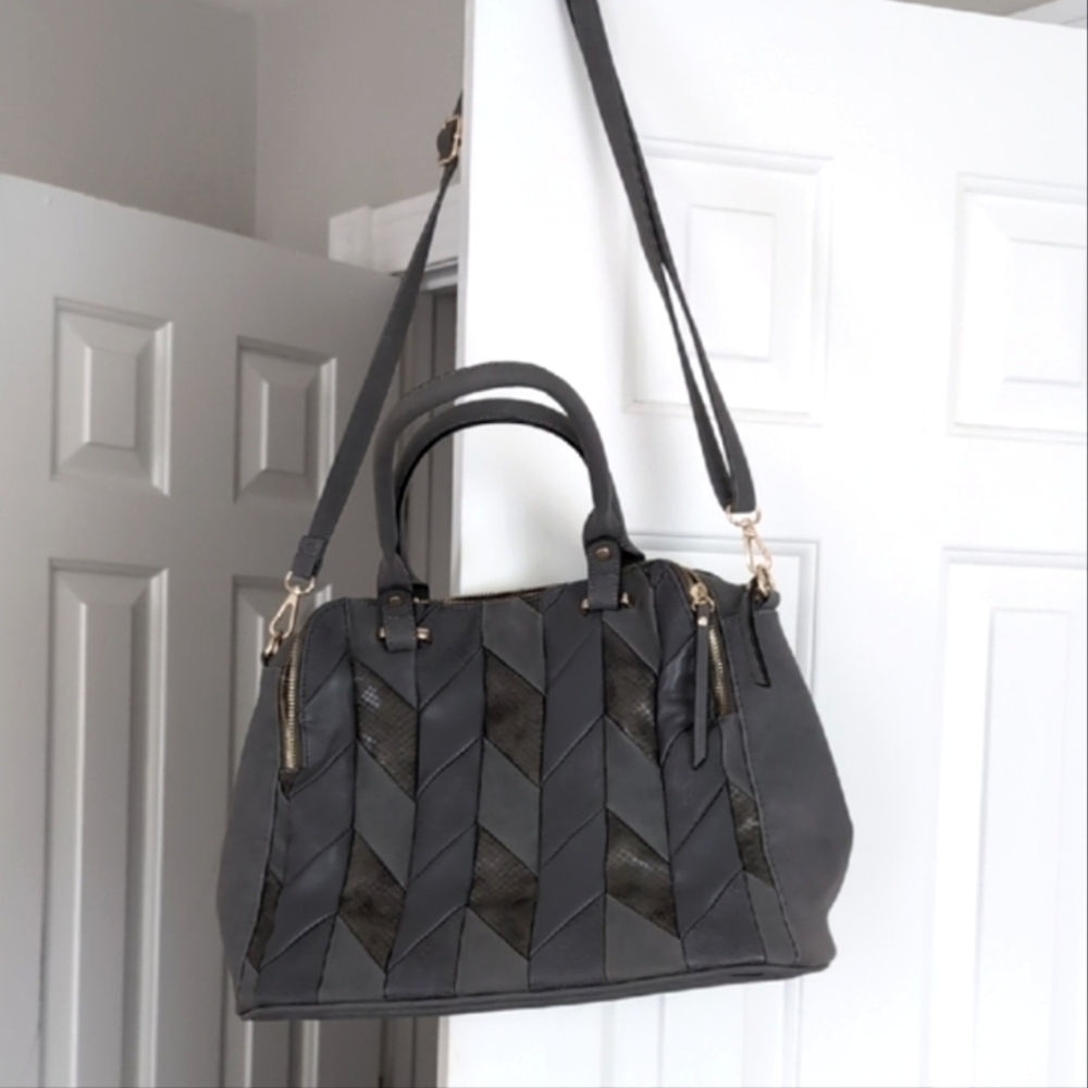Patterned Dark Gray Handbag